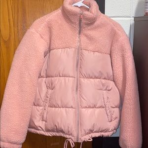 pink furry bubble coat